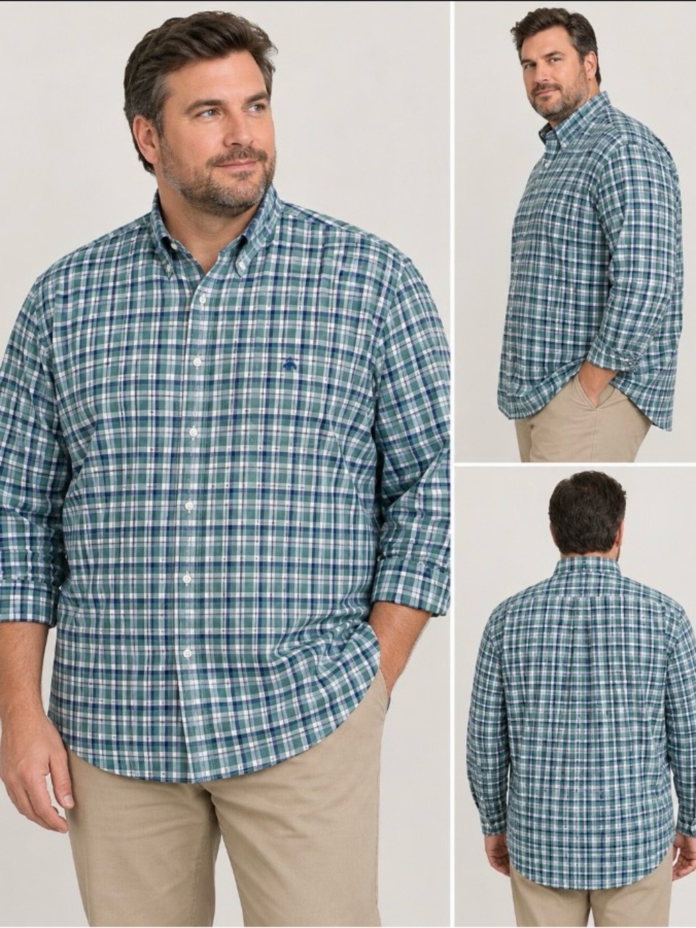 Brooks Brothers Green and Blue Plaid Button-Down Shirt. Size 3XL New.